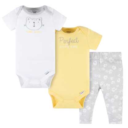 3-Piece Baby Girls Purrfectly Wild Short Sleeve Onesies Bodysuits & Pants Set