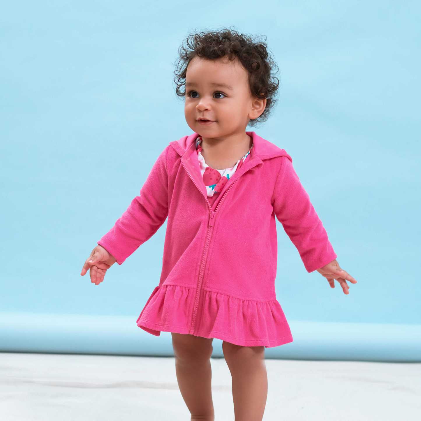 Baby & Toddler Girls Pink Zipper Hoodie Terry Coverup