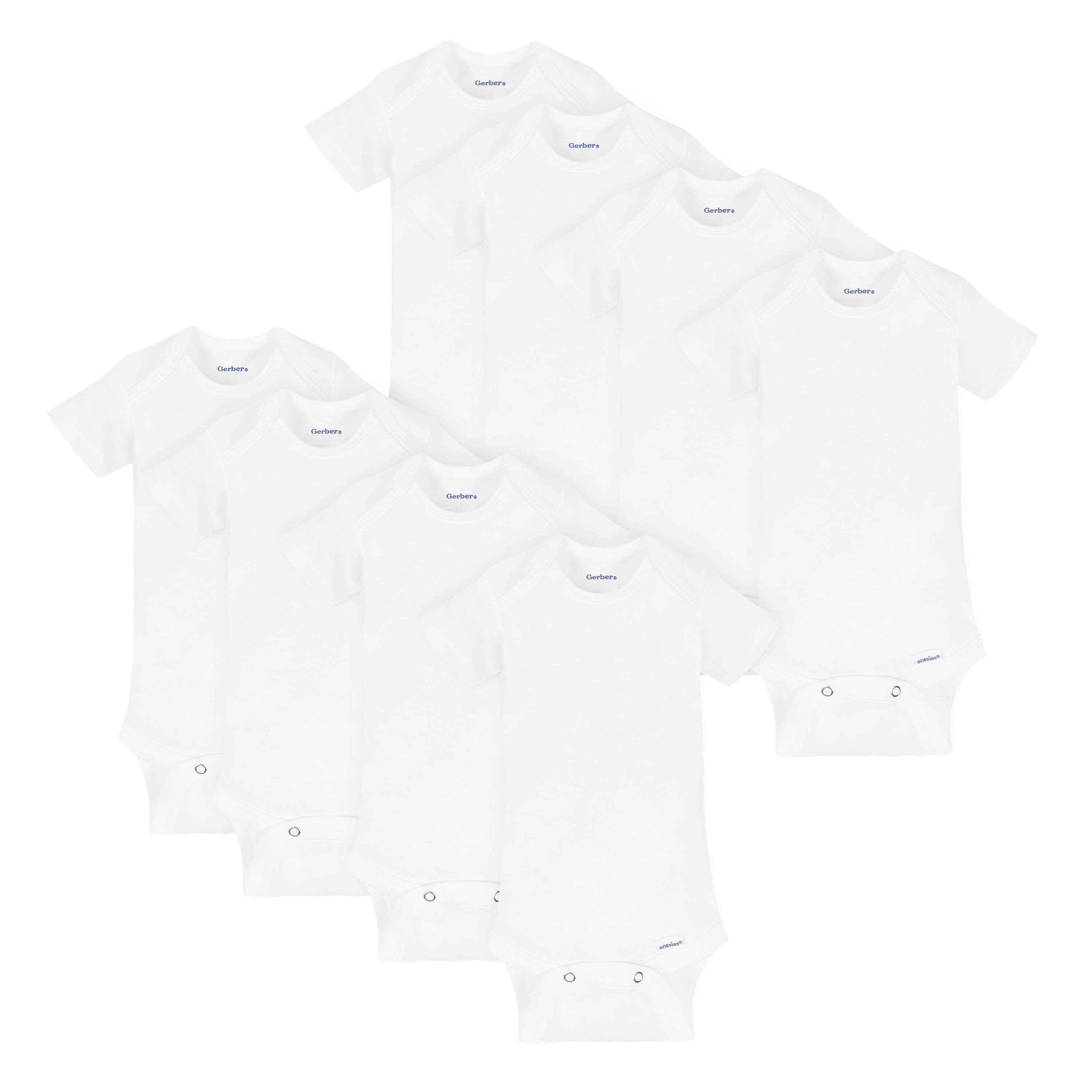 8-Pack Baby White Short-Sleeve Onesies Bodysuits