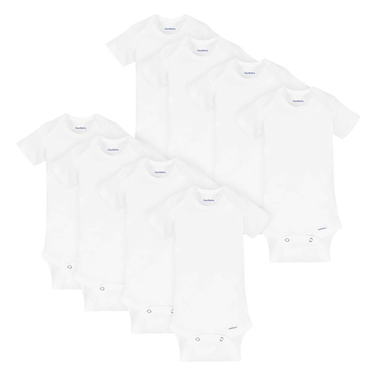 8-Pack Baby White Short-Sleeve Onesies Bodysuits