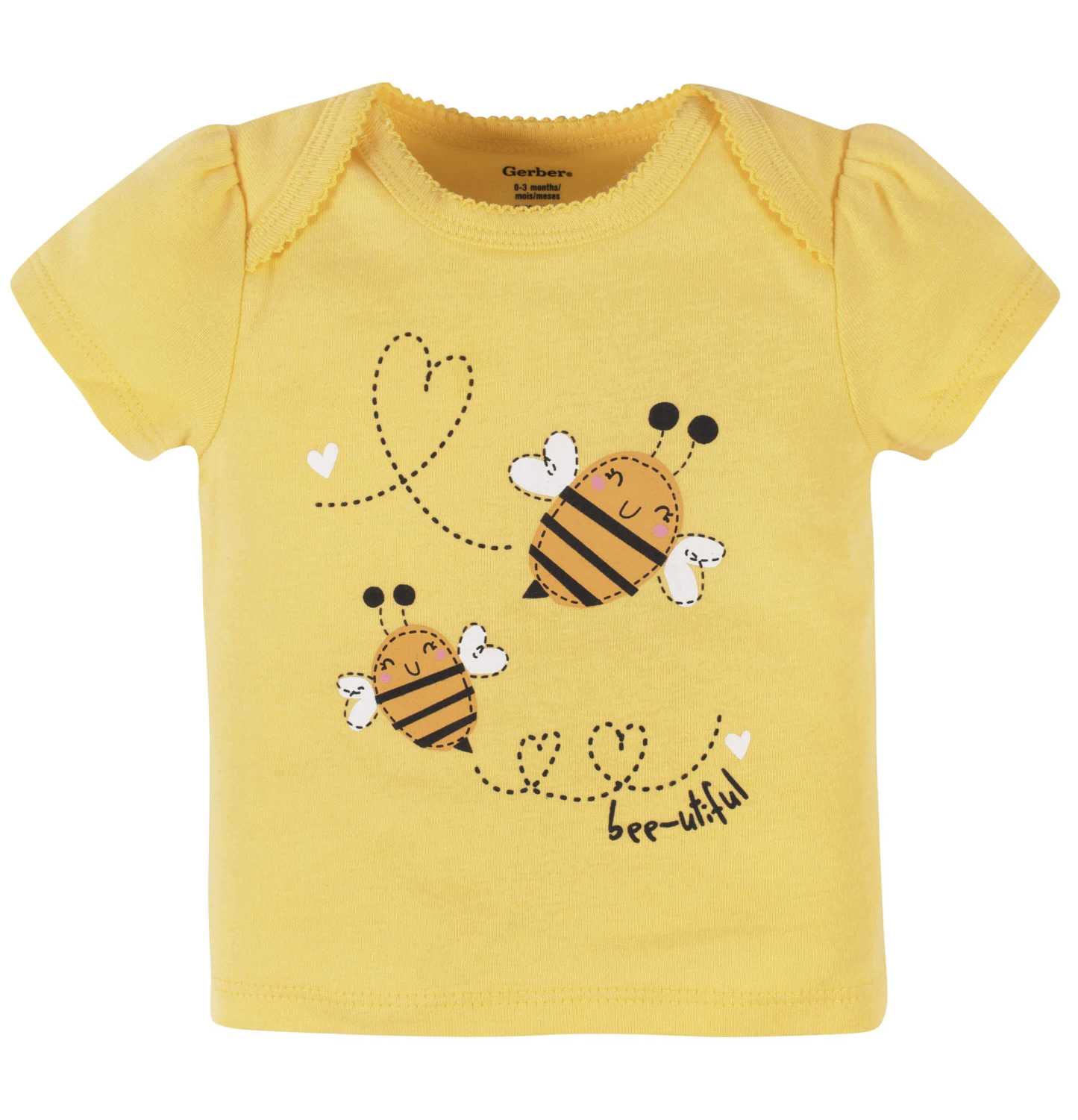 4-Piece Baby Girls Bee Garden Onesies Bodysuit, Tee, Skort & Pant Set