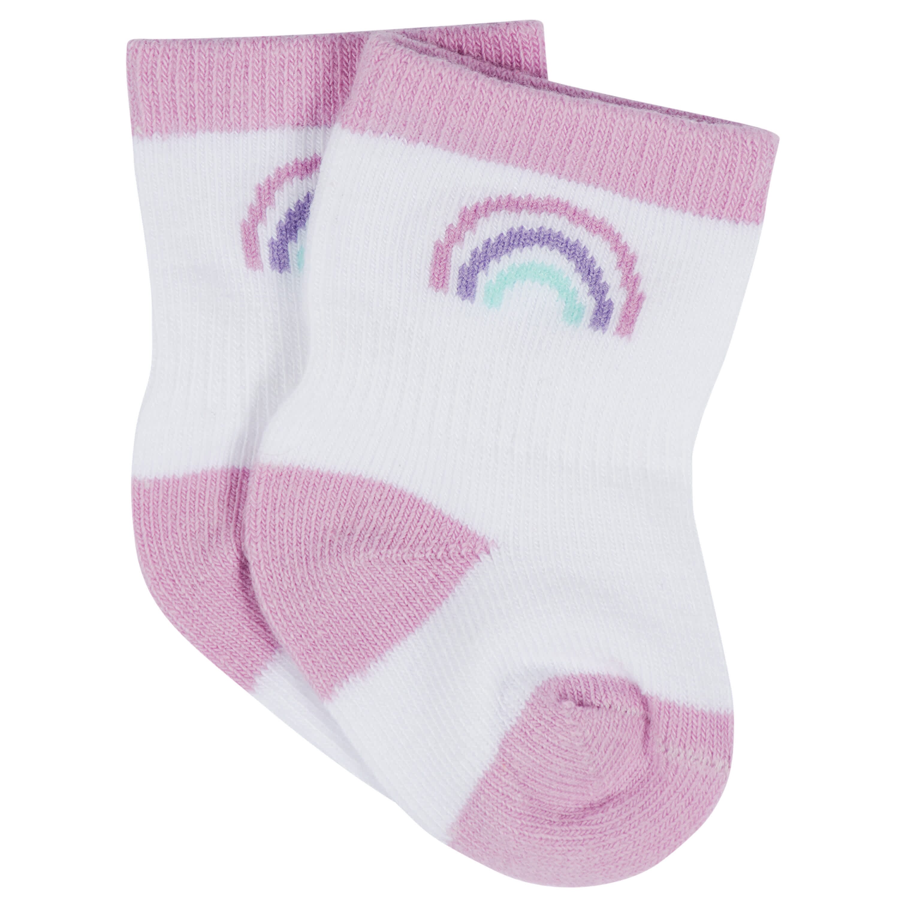 12-Pack Baby & Toddler Girls Rainbow Floral Jersey Crew Wiggle Proof Socks