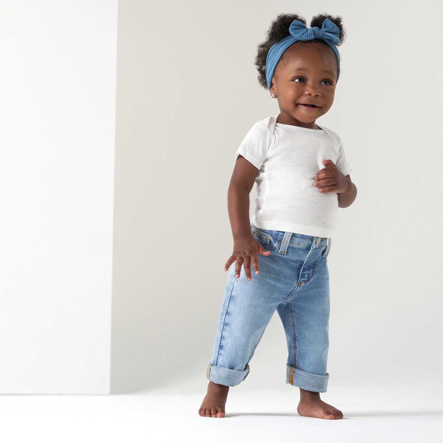 Baby Neutral Light Blue Straight Fit Denim Jeans With Elastic Back