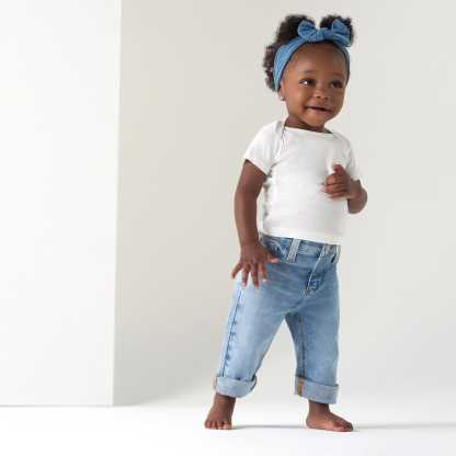 Baby Neutral Light Blue Straight Fit Denim Jeans With Elastic Back