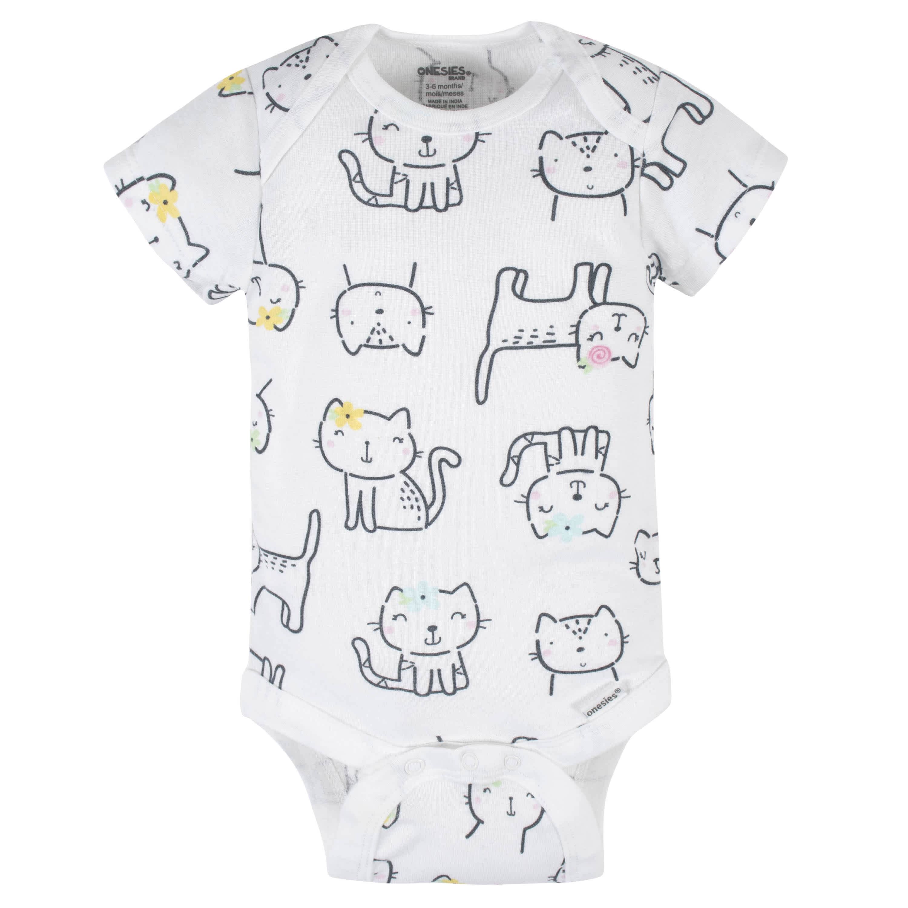 6-Piece Baby Girls Cat Onesies Brand Bodysuit & Sleep N' Play Set