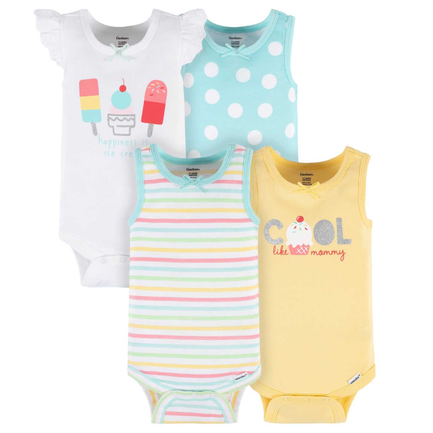 4-Pack Baby Girls Dots Of Rainbows Tank Onesies Bodysuits