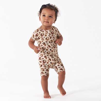 Baby Spotted Leopard Buttery Soft Viscose Made from Eucalyptus Snug Fit Romper