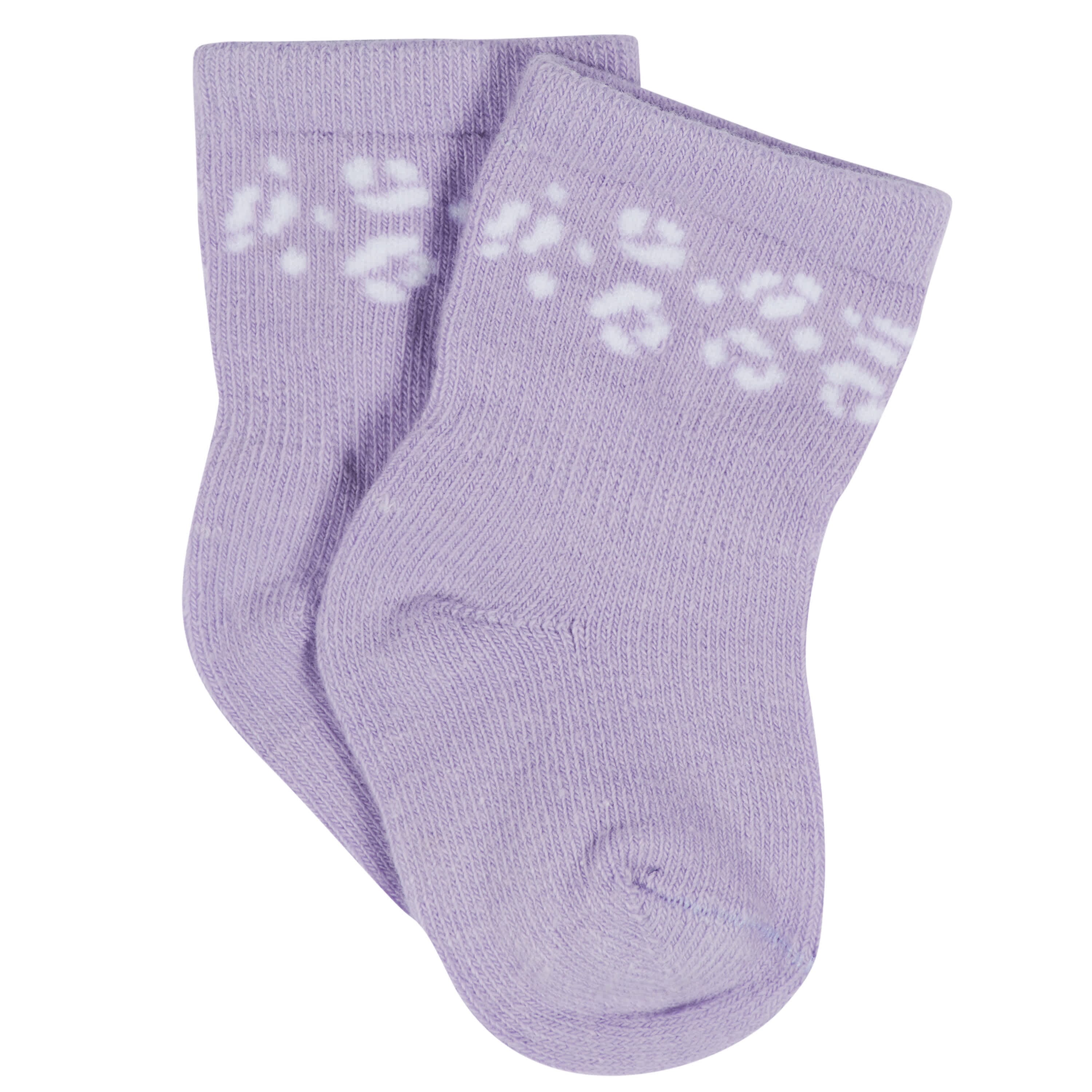 12-Pack Baby & Toddler Girls Rainbow Floral Jersey Crew Wiggle Proof Socks