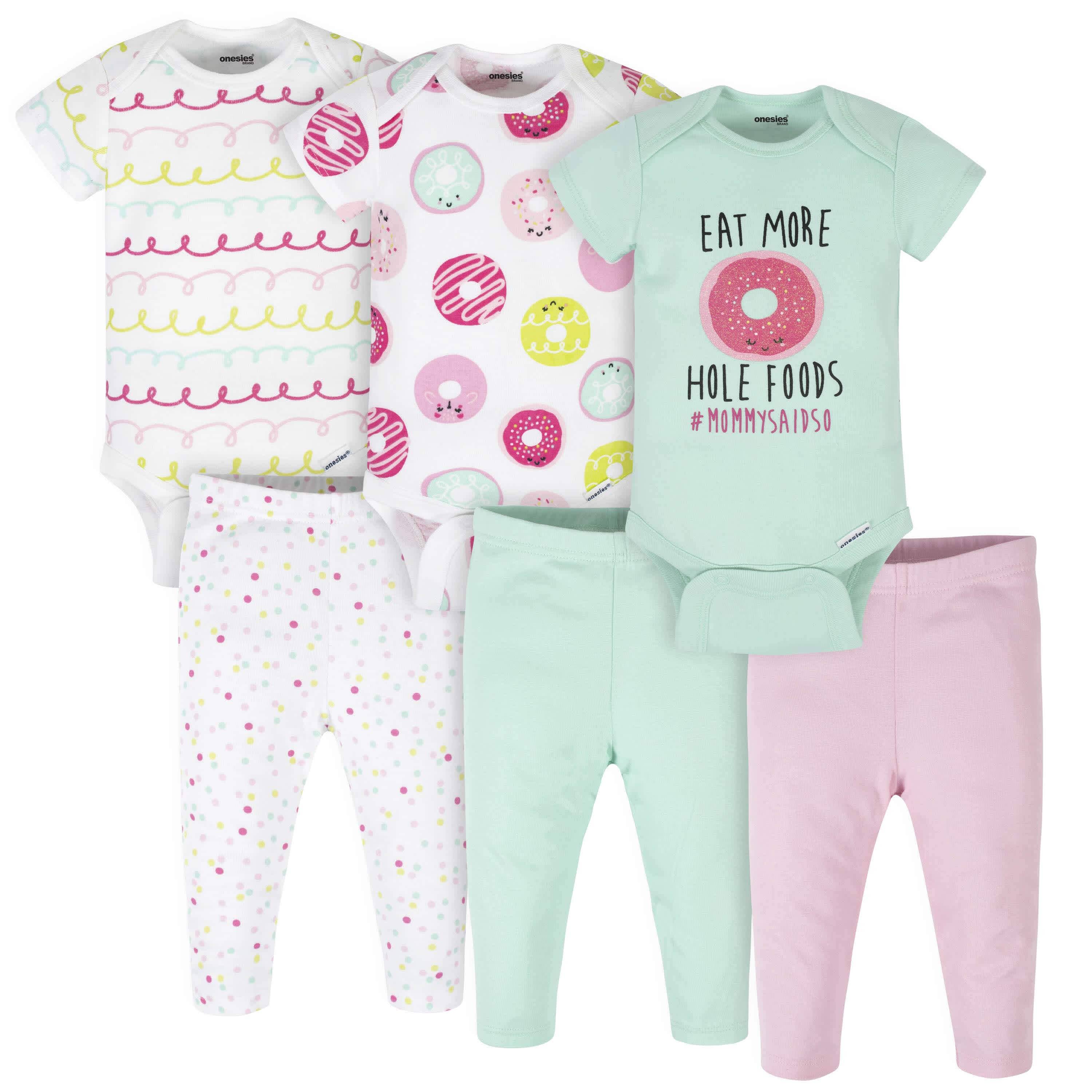 6-Piece Baby Girls Donut Onesies Brand Bodysuits & Pants Set