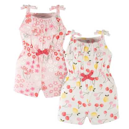 2-Pack Baby & Toddler Girls Cherry Kisses Tank Rompers