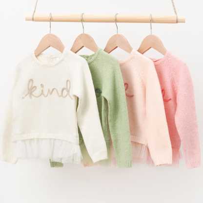Infant & Toddler Girls Pink Sweater With Tulle Trim