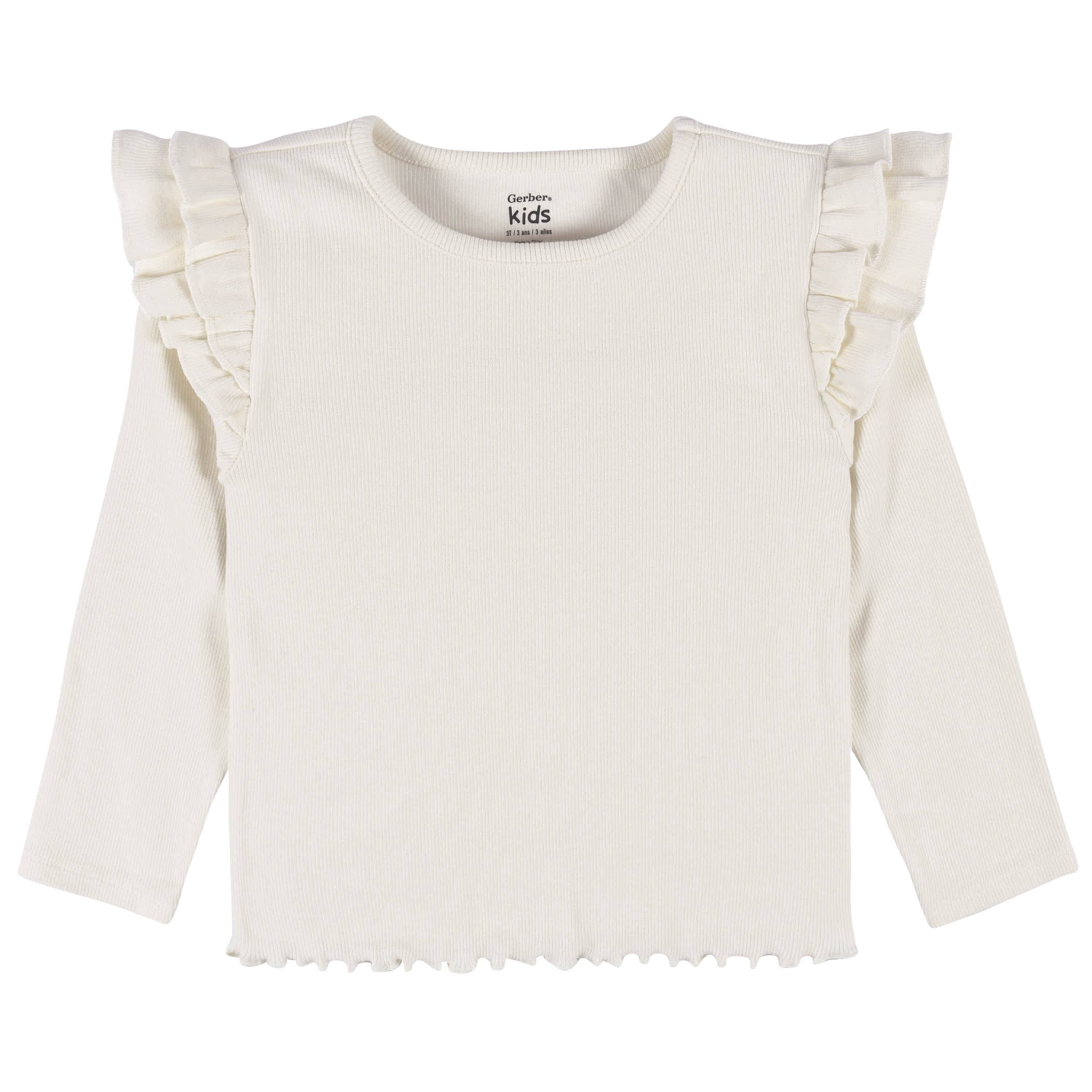 2-Pack Infant & Toddler Girls Mustard Floral Double Ruffle Tops