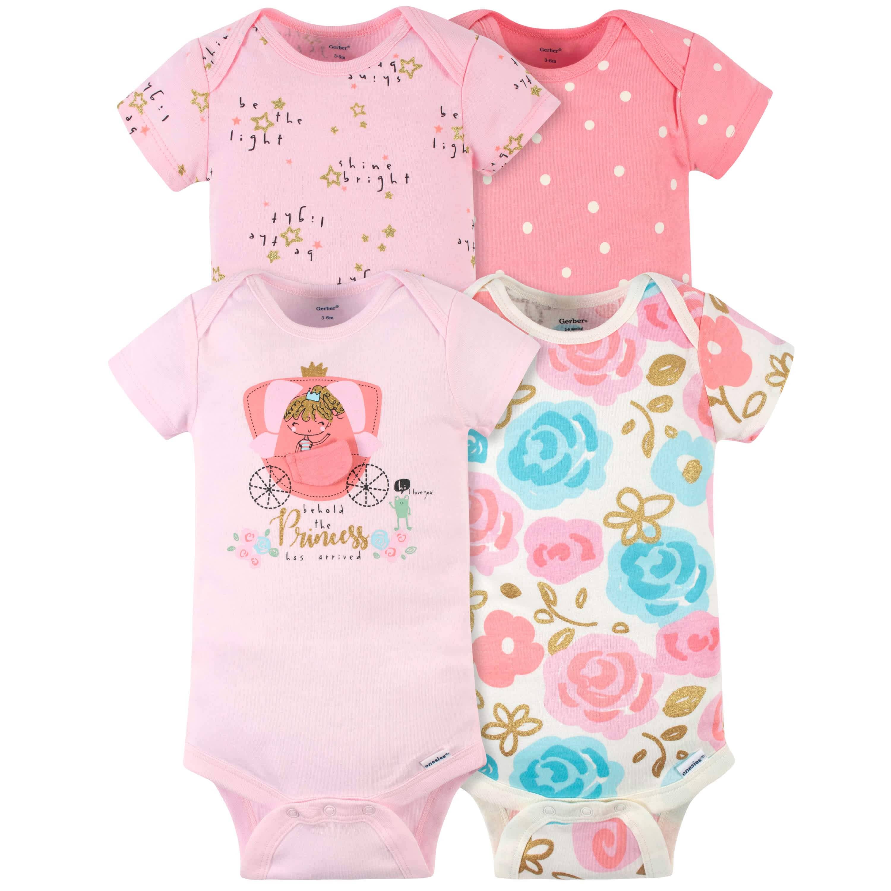4-Pack Baby Girls Princess Short Sleeve Onesies Bodysuits