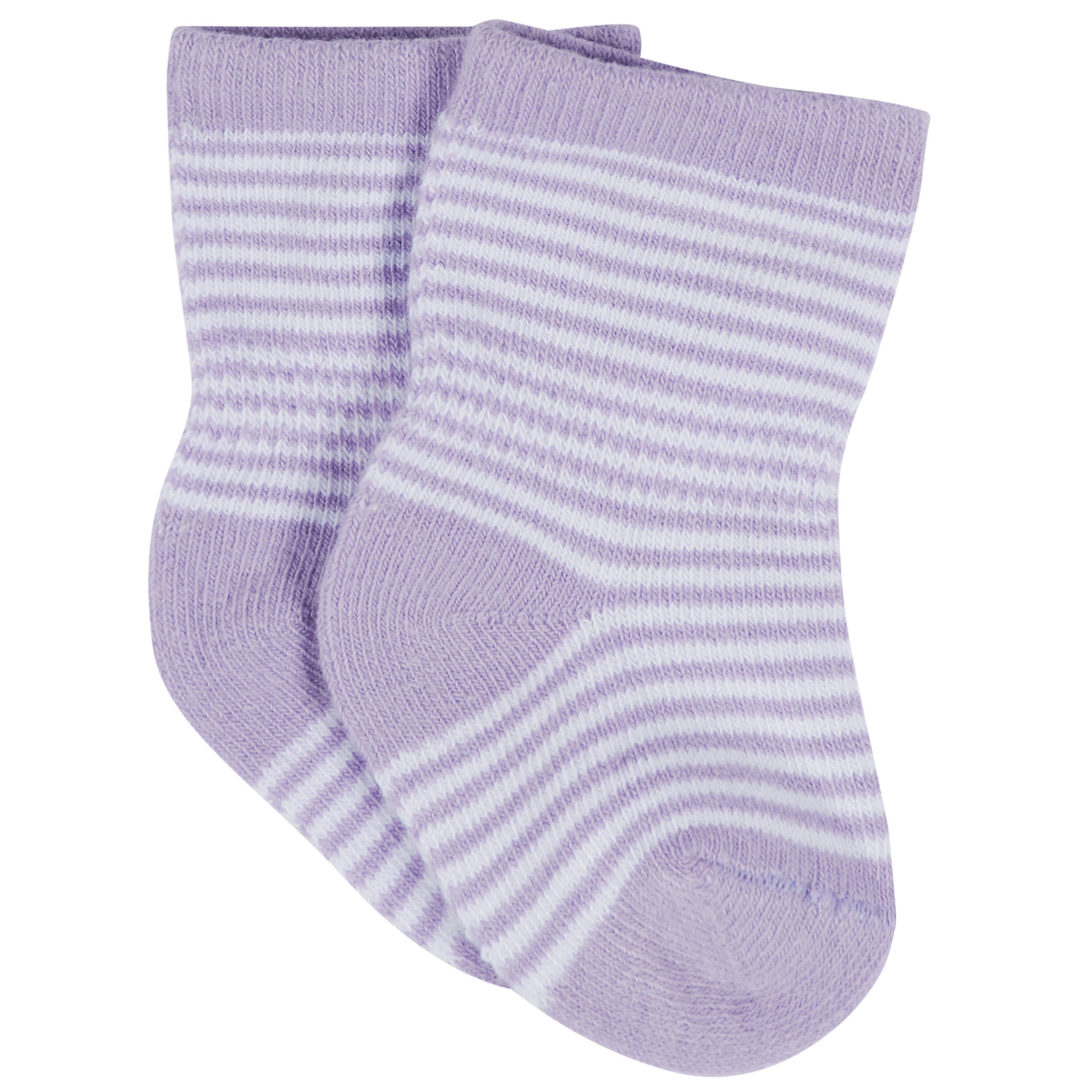 12-Pack Baby & Toddler Girls Rainbow Floral Jersey Crew Wiggle Proof Socks