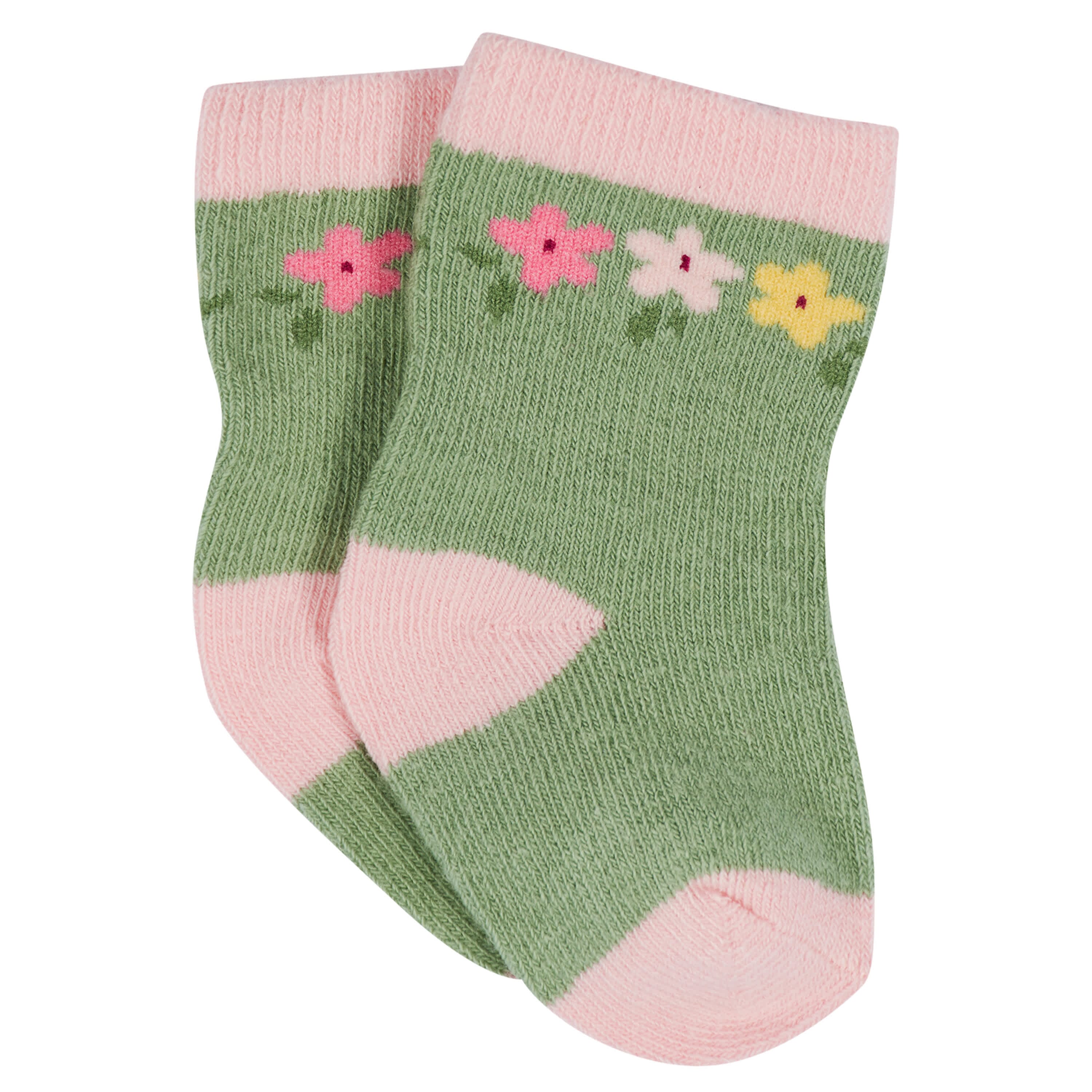 12-Pack Baby & Toddler Girls Floral Fox Jersey Crew Wiggle Proof Socks