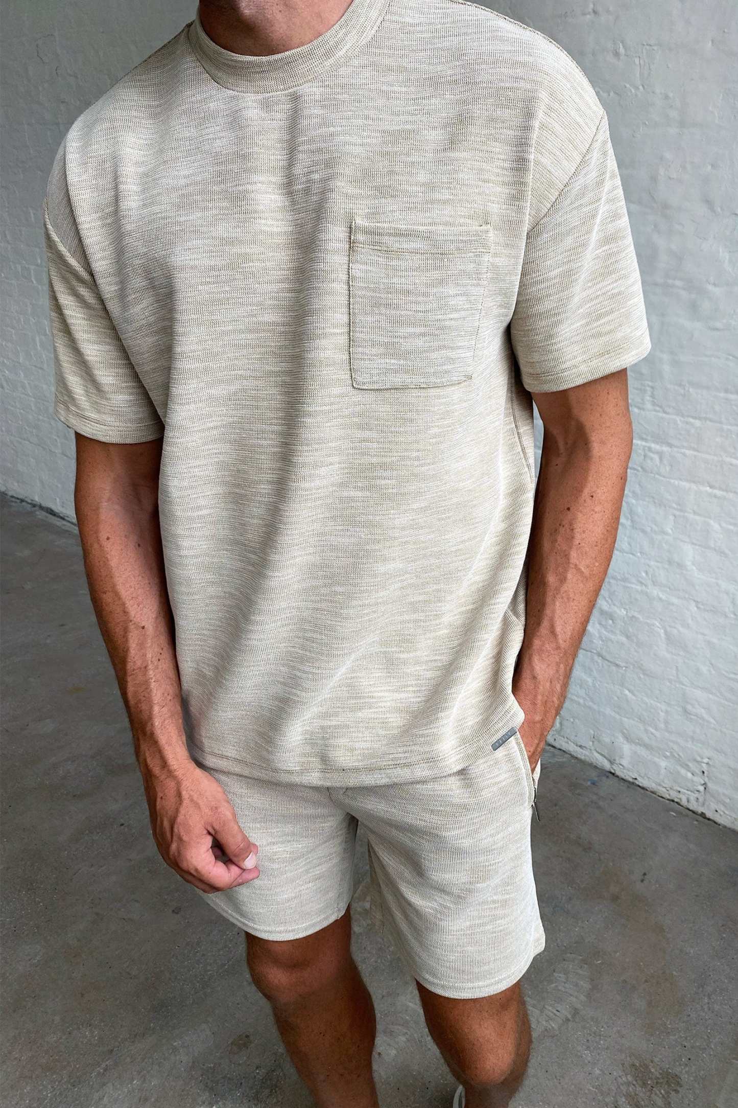 RELAXED TEXTURED SHORT - BEIGE MARL