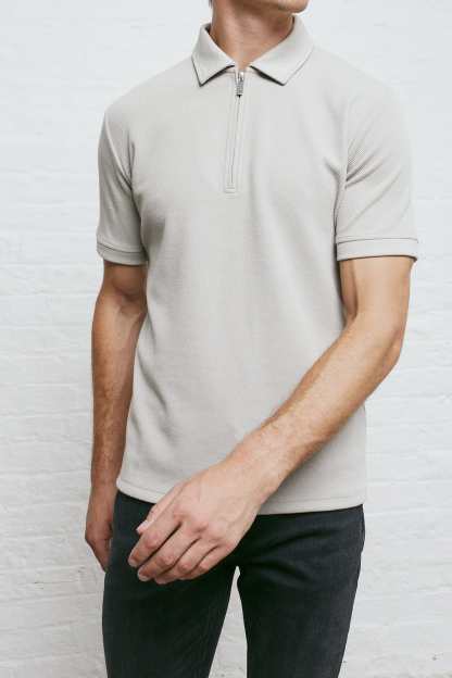 TEXTURED POLO SHIRT - PALE GREY
