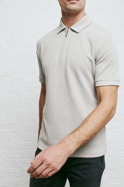 TEXTURED POLO SHIRT - PALE GREY