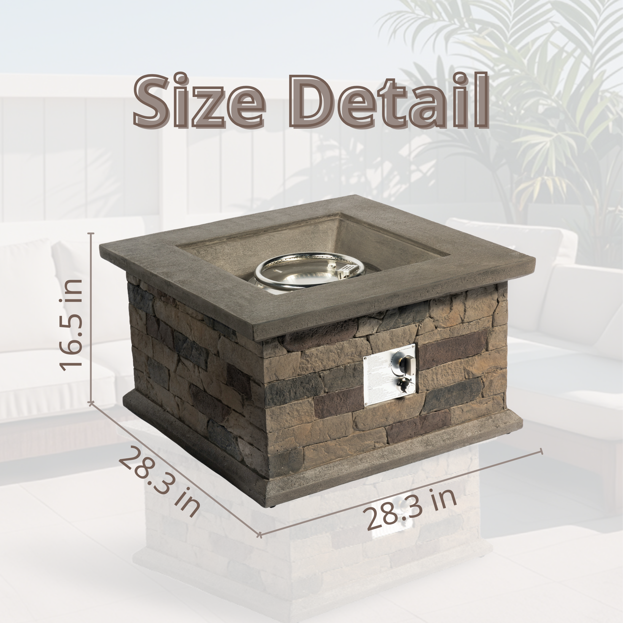 Outdoor Propane Fire Pit Table 28-inch Imitation Stone Square Concrete Propane Fire 