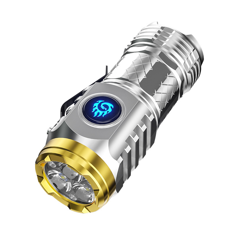 👍LED long-range flashlight, three-eyed monster flashlight is waterproof, super long battery life, flash design, 🌟🌛 outdoor night riding 🚴‍♂️ adventure, a must-have for living alone!💥