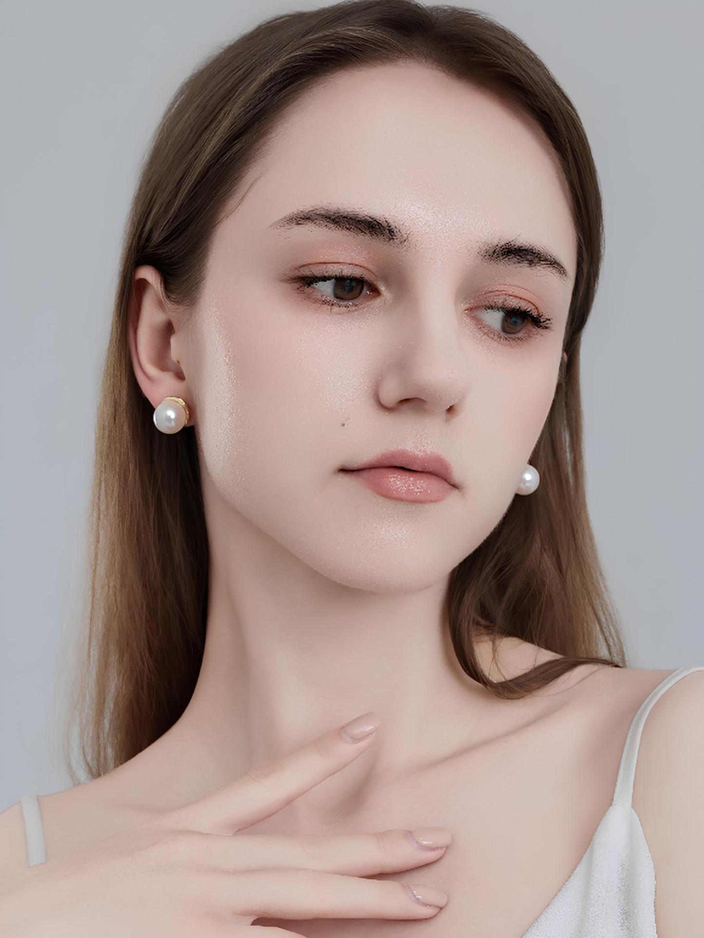 Attentionme®Handpicked AAA+, PAVOI Sterling Silver, 18K Gold Plated, Vintage Pearl Earrings 18K gold inlaid, pearl luster earrings, a perfect gift to express your heart-Attentionme