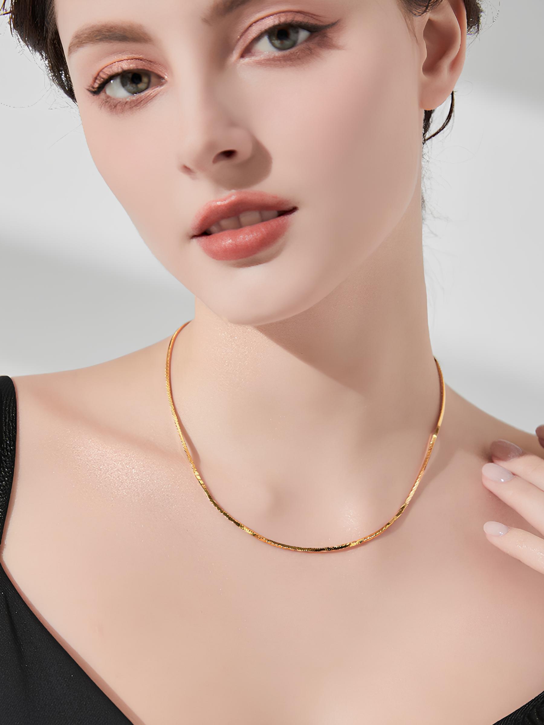 Attentionme®18K Gold Fashionable And Luxurious Snake Bone Necklace For Birthday Party Gift, Valentine's Day.18K gold snake bone chain adopts classic snake bone chain design.-Attentionme