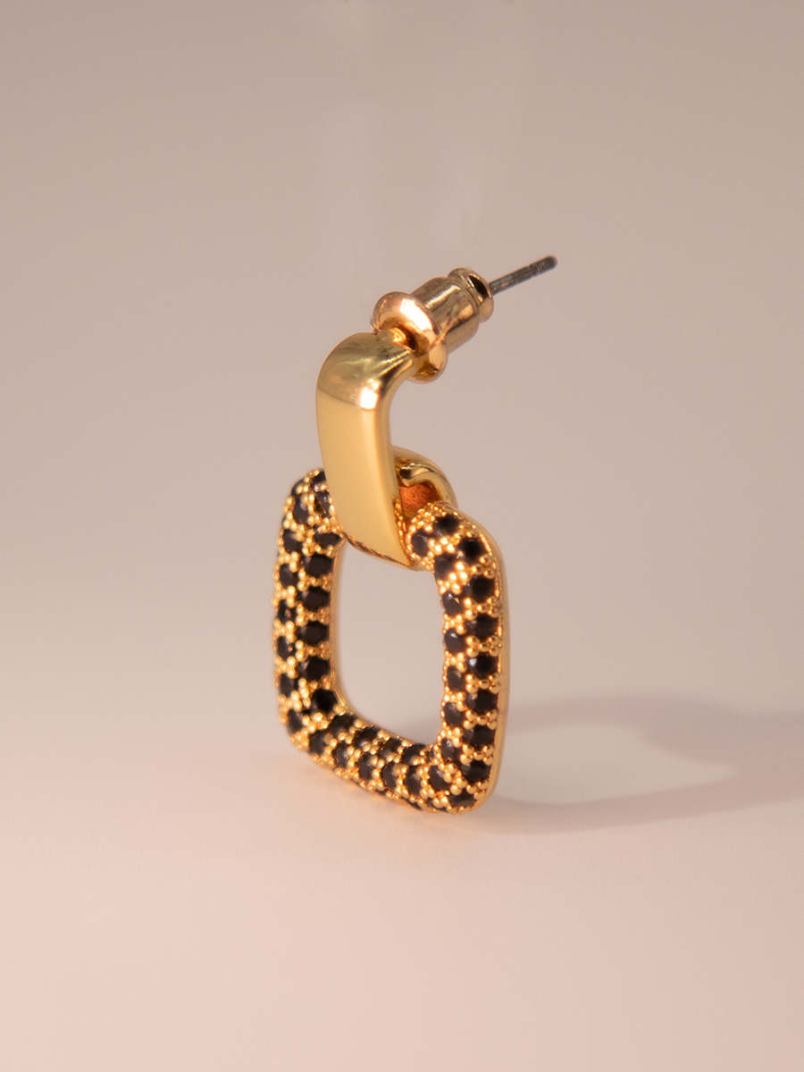 Attentionme®Python Black Geometric Earrings  For Women Gifts, Christmas, Valentine's Day.Gold plated square zircon stud earrings.-Attentionme