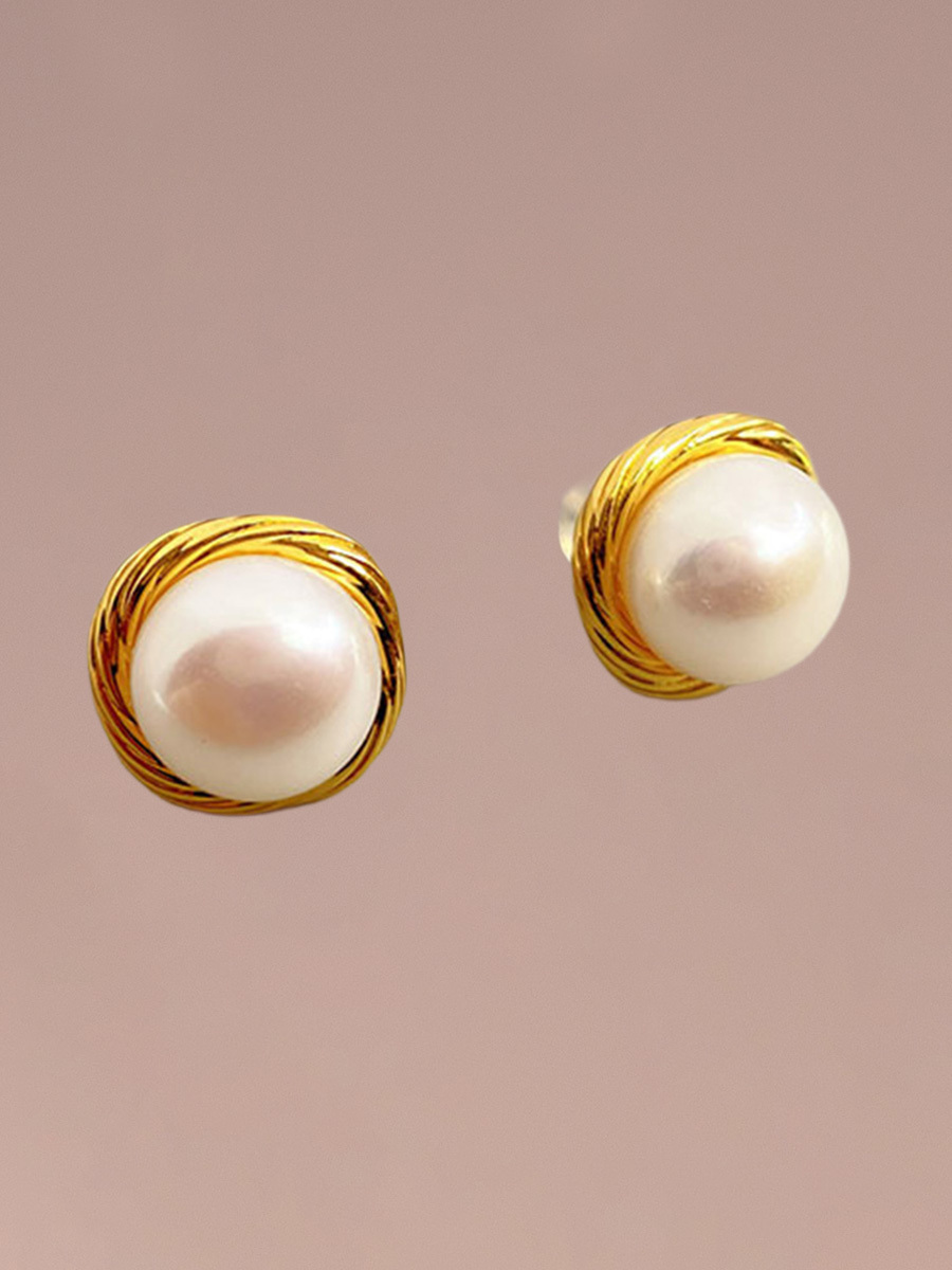 Attentionme®Handpicked AAA+, PAVOI Sterling Silver, 18K Gold Plated, Vintage Pearl Earrings 18K gold inlaid, pearl luster earrings, a perfect gift to express your heart-Attentionme