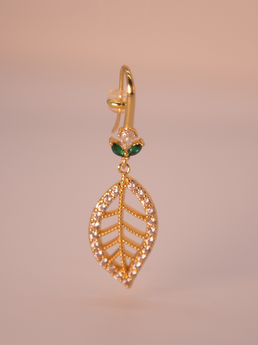 Attentionme®14K Gold Plated 925 Sterling Silver, Leaf Diamond Earrings  For Christmas Gifts.Bright leaf earrings, can be matched with various styles of clothing.-Attentionme