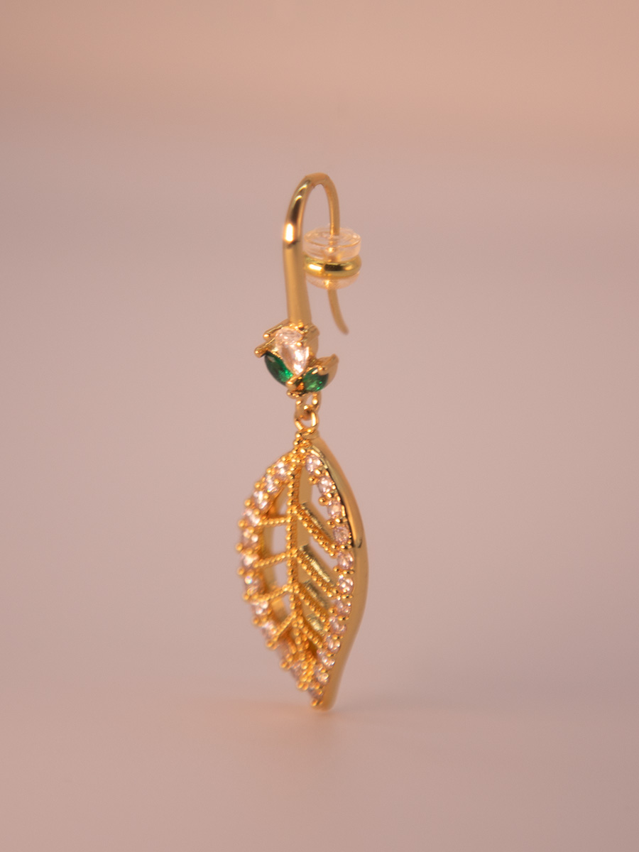 Attentionme®14K Gold Plated 925 Sterling Silver, Leaf Diamond Earrings  For Christmas Gifts.Bright leaf earrings, can be matched with various styles of clothing.-Attentionme