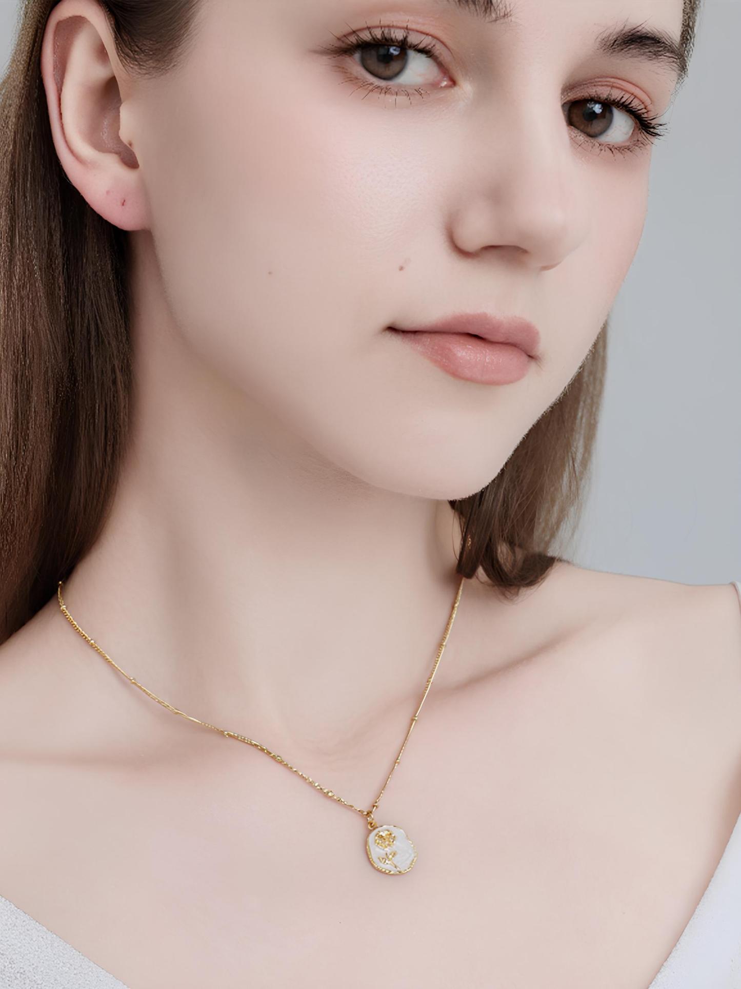 Attentionme®18k Gold Vintage Gold Rose Necklace, Anniversary , Birthday , Christmas.925 silver gold plated rose pendant necklace.-Attentionme