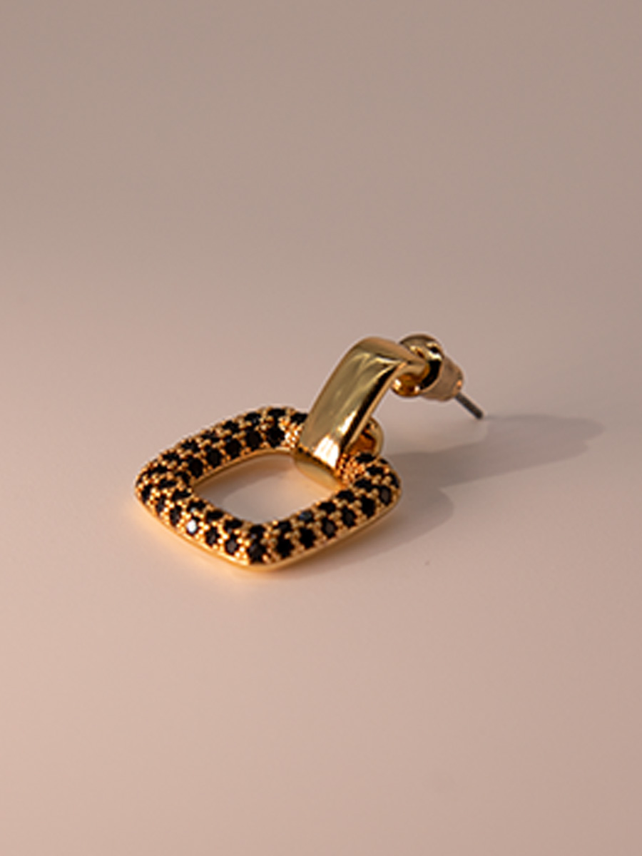 Attentionme®Python Black Geometric Earrings  For Women Gifts, Christmas, Valentine's Day.Gold plated square zircon stud earrings.-Attentionme