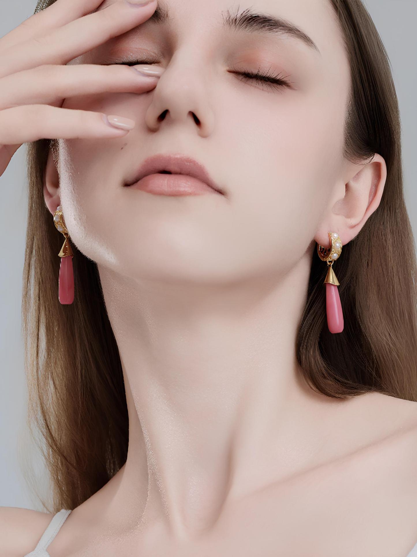 Attentionme®French Watermelon Stone Drop Earrings Anniversary Birthday Christmas Versatile: can be matched with a variety of styles of clothing-Attentionme