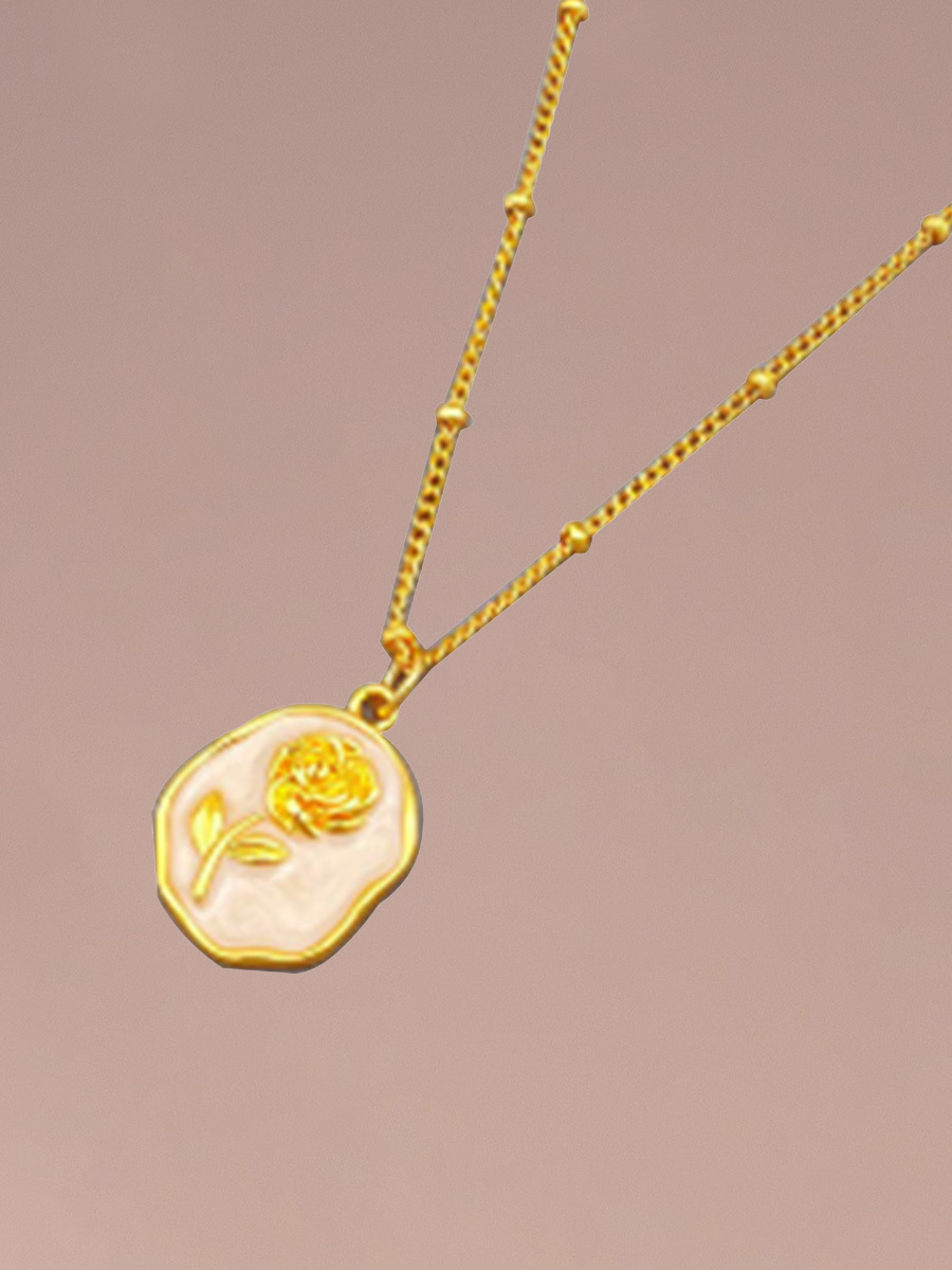 Attentionme®18k Gold Vintage Gold Rose Necklace, Anniversary , Birthday , Christmas.925 silver gold plated rose pendant necklace.-Attentionme