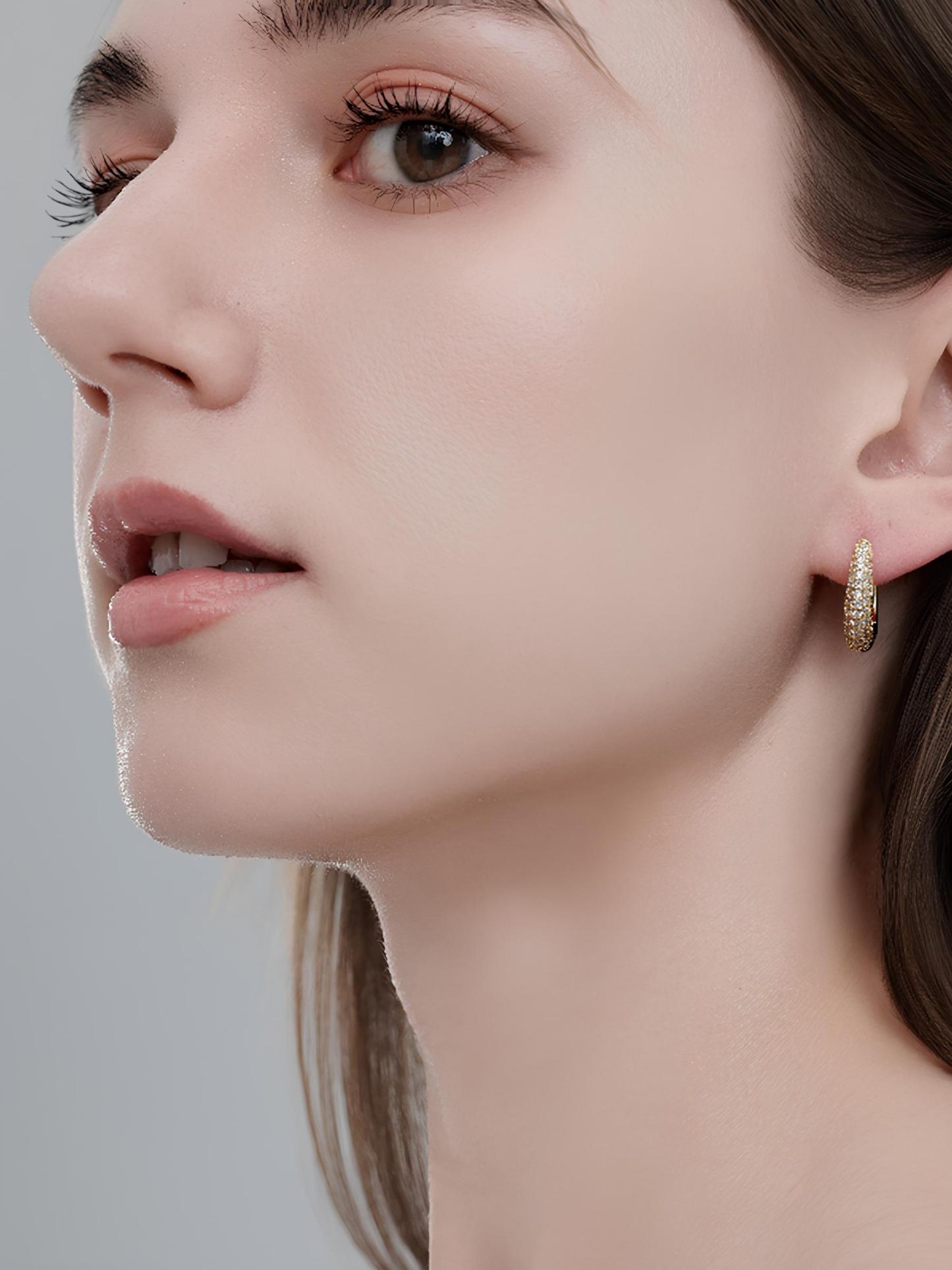 Gold Half Diamond Geometric Earrings
