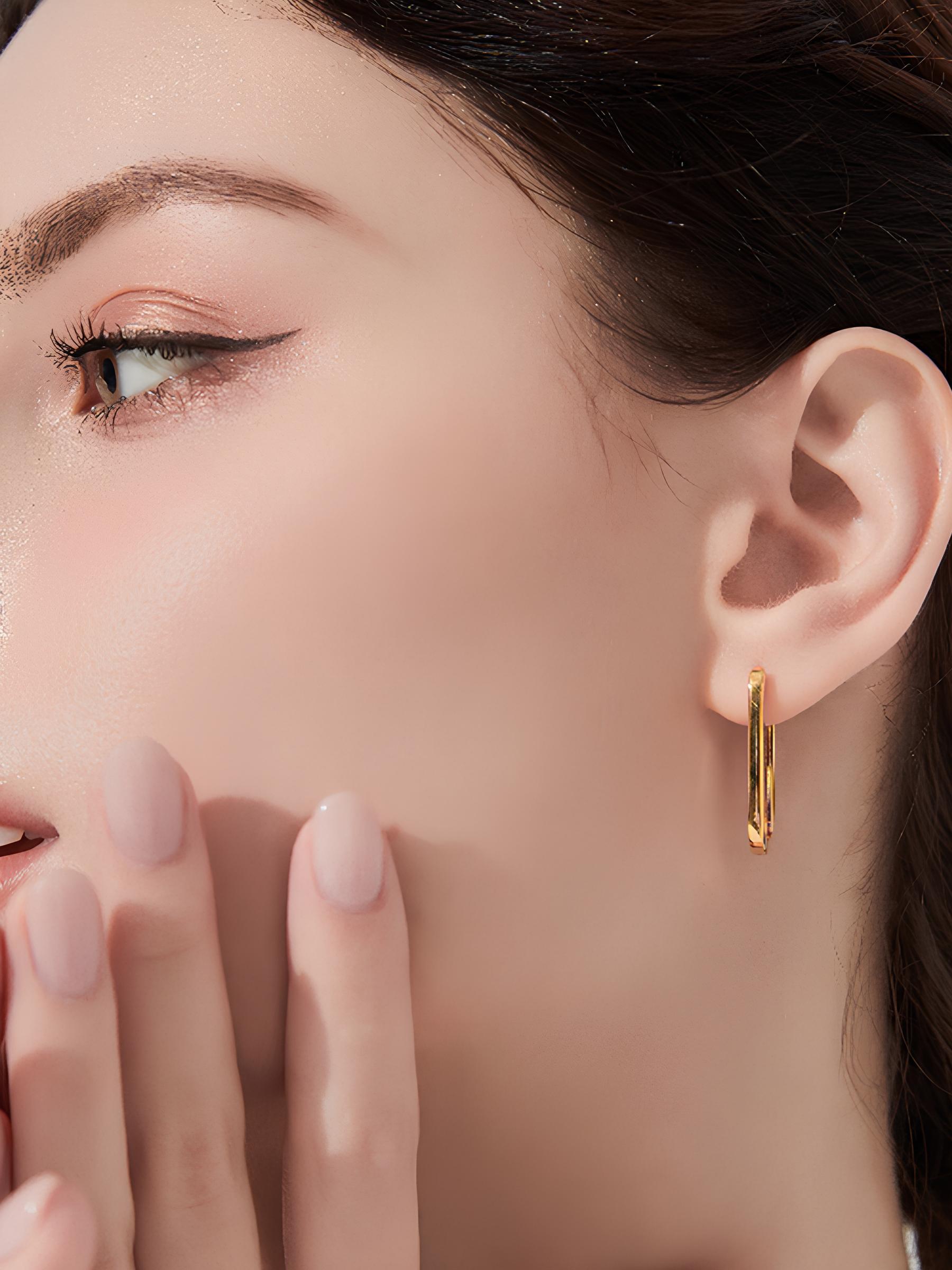 Attentionme®18K Gold Plated Chunky U Shaped Earrings Statement Jewelry Gift S925 silver gold plated, square earrings, simple and fashionable, versatile, comfortable, high quality-Attentionme