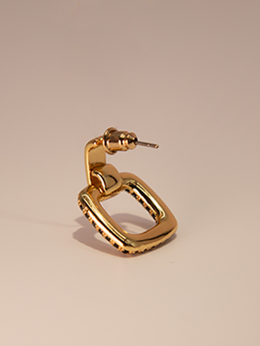 Attentionme®Python Black Geometric Earrings  For Women Gifts, Christmas, Valentine's Day.Gold plated square zircon stud earrings.-Attentionme