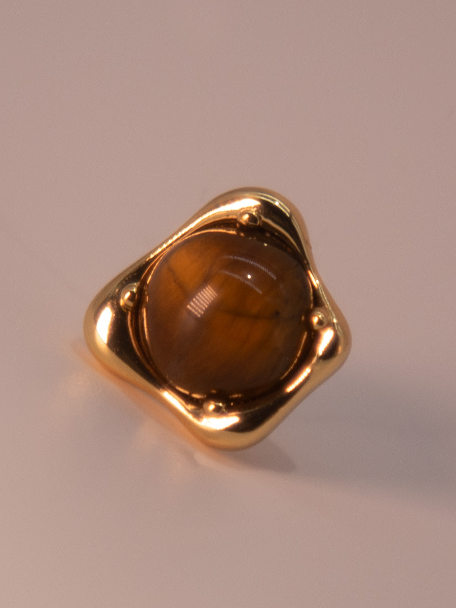 Attentionme®Valentine Tiger Eye Gold Hypoallergenic Earrings, 18k Gold Plated, Gift For Mom.Amber Round Gemstone Stud Earrings.-Attentionme