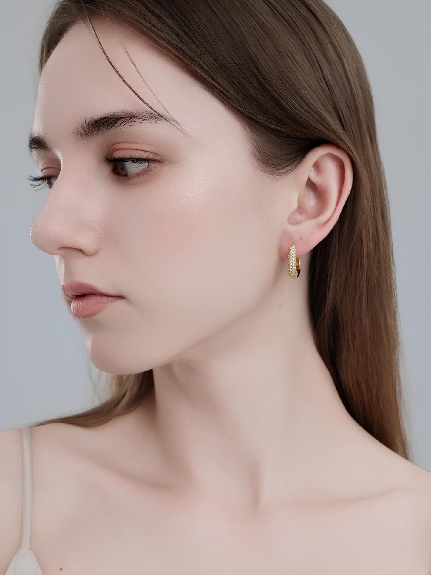 Gold Half Diamond Geometric Earrings