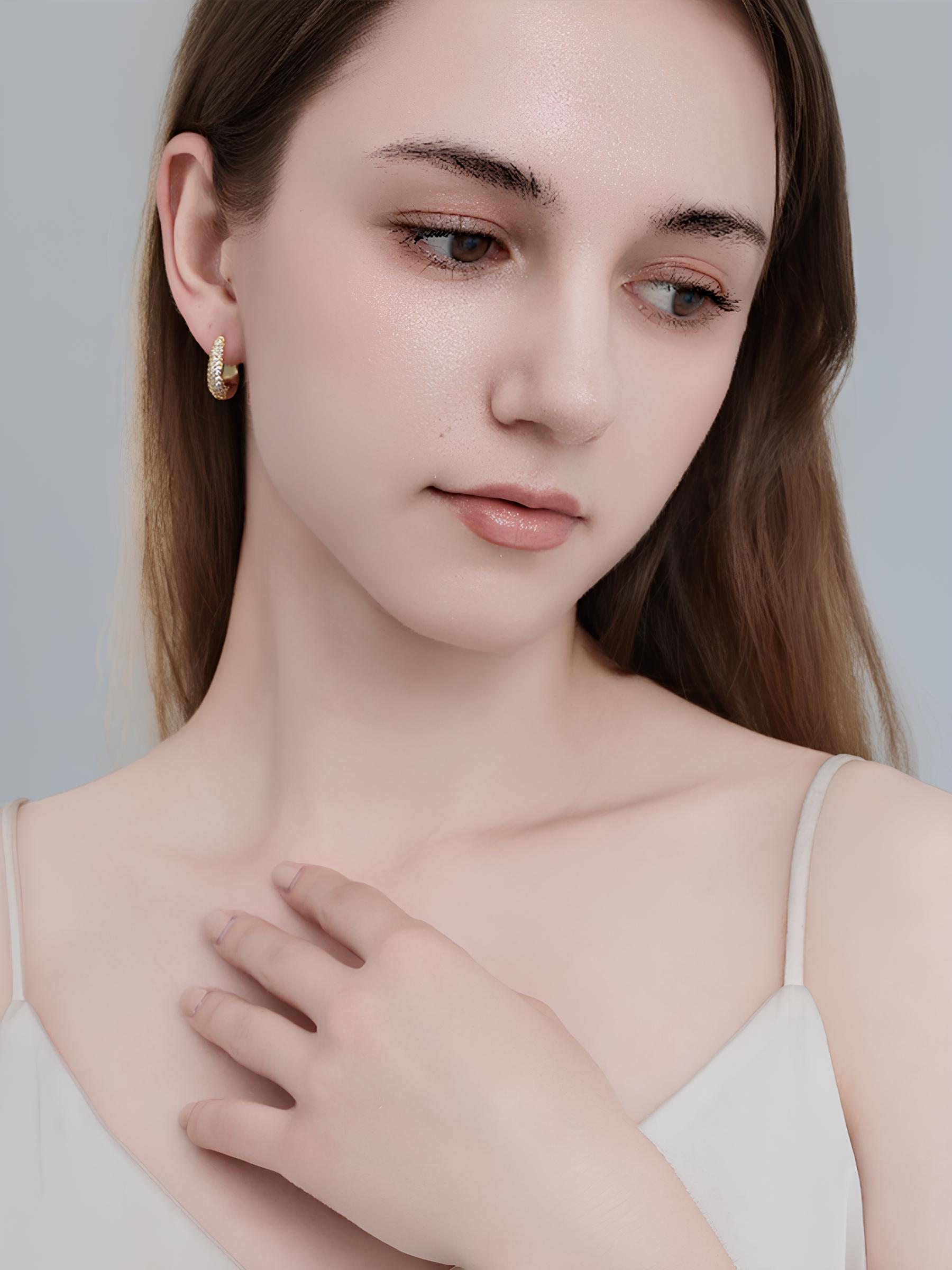 Gold Half Diamond Geometric Earrings