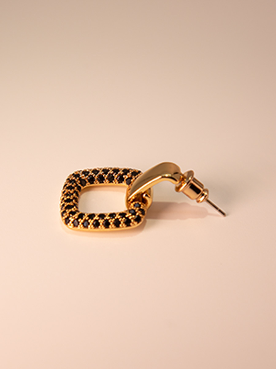 Attentionme®Python Black Geometric Earrings  For Women Gifts, Christmas, Valentine's Day.Gold plated square zircon stud earrings.-Attentionme