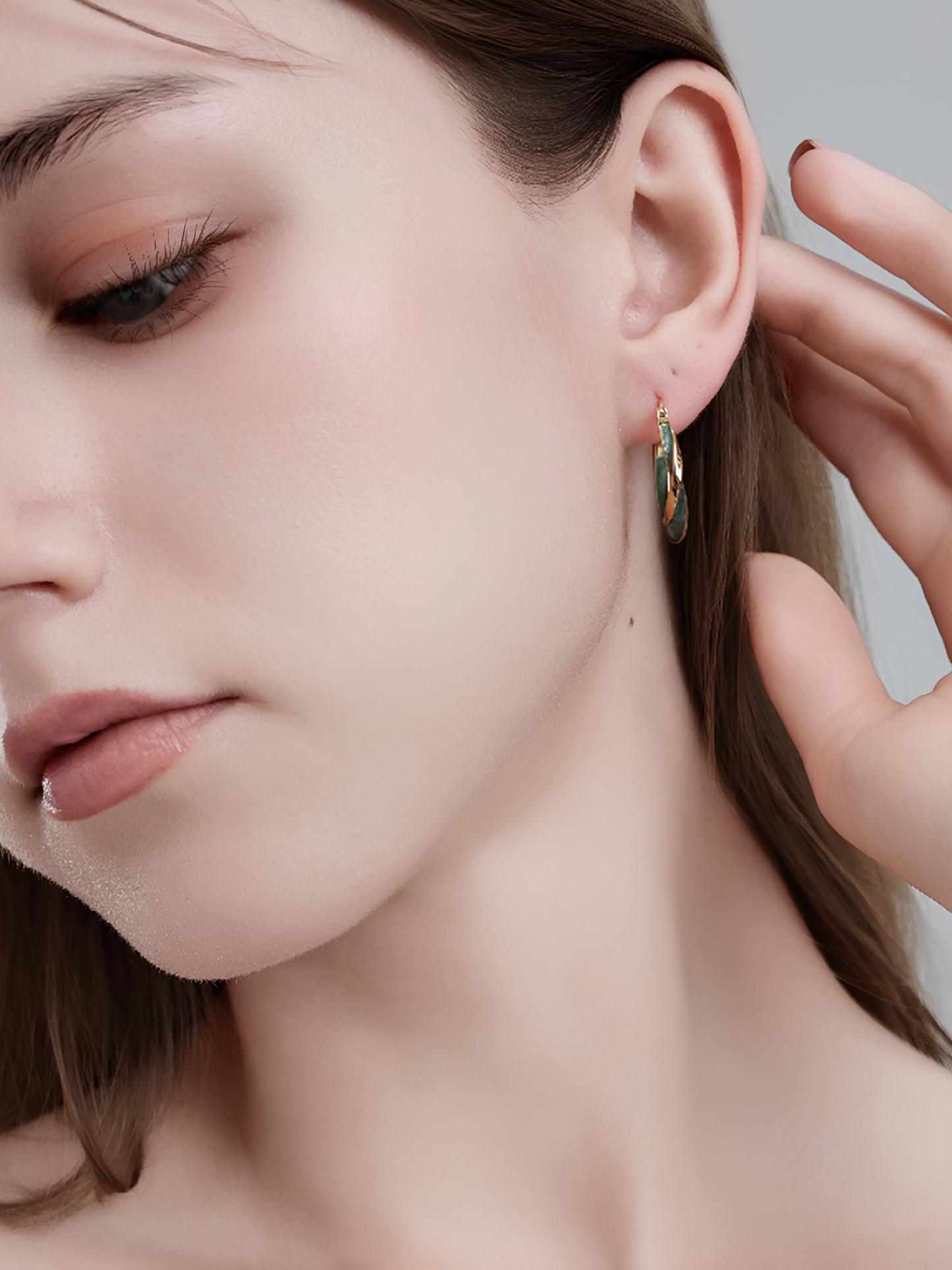 Attentionme®18K Gold Textured Link Earrings, Jewelry Gift, Christmas Gifts.Exquisite and elegant hoop earrings, easy to match for dinner and dance.-Attentionme