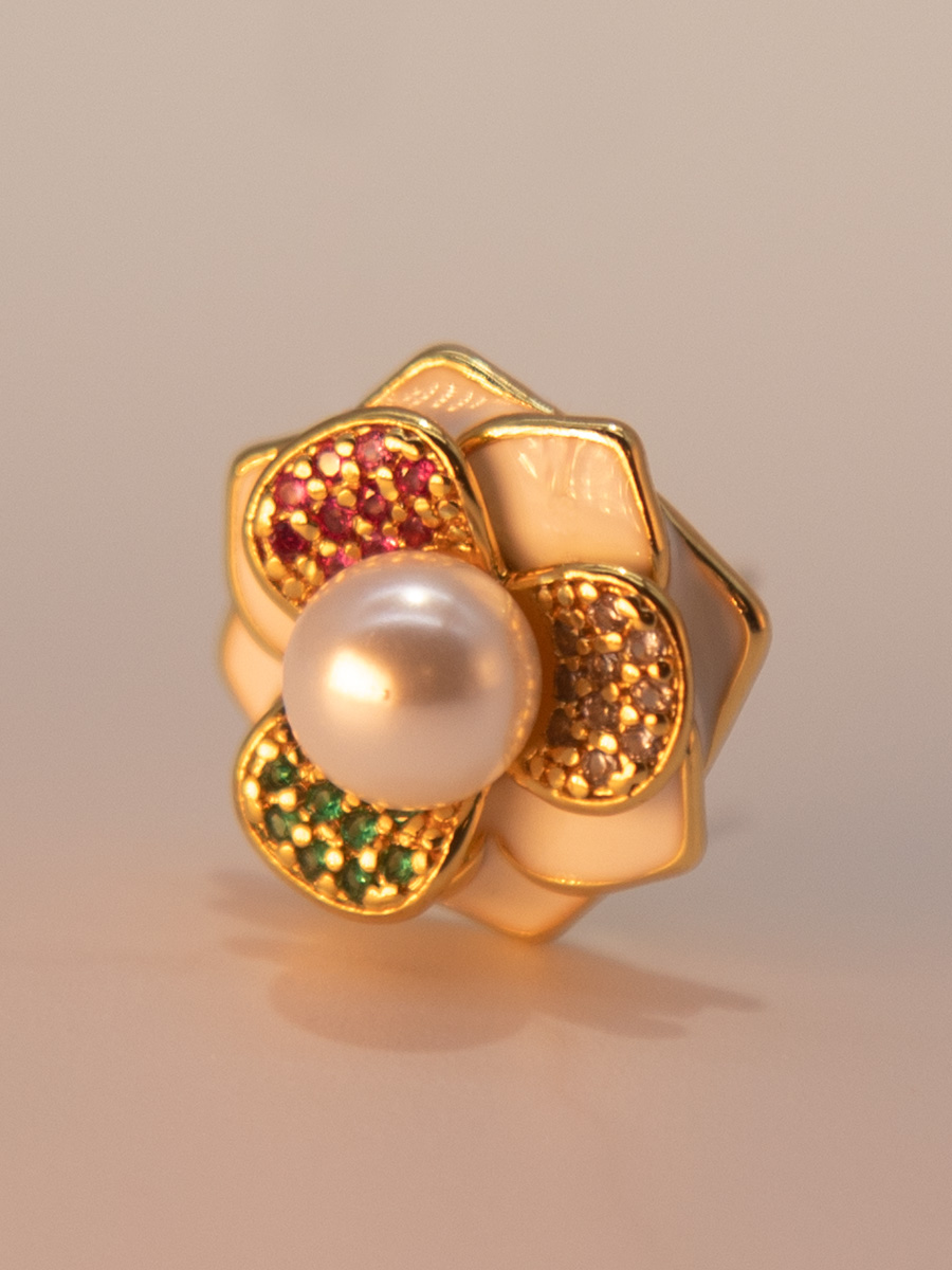 Attentionme®Barzel 18K Gold Colorful Flower Pearl Earrings For Women Girls, Gift .Three-dimensional flower-shaped earrings, paired with evening wear, as a birthday or holiday gift.-Attentionme