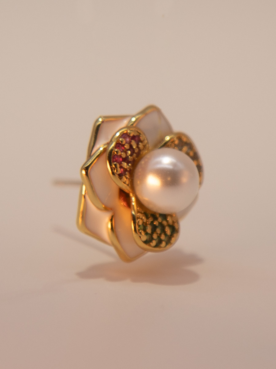 Attentionme®Barzel 18K Gold Colorful Flower Pearl Earrings For Women Girls, Gift .Three-dimensional flower-shaped earrings, paired with evening wear, as a birthday or holiday gift.-Attentionme