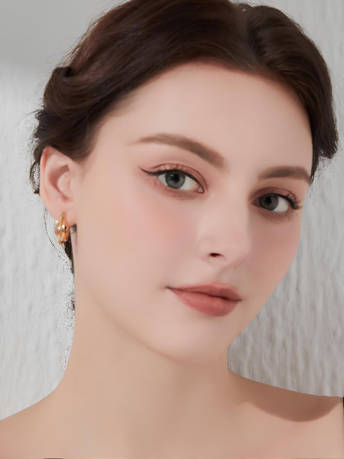 Attentionme®18K Gold Plated Sterling Silver Diamond Geometric Earrings For Girls Gift.Inlaid with zircon earrings, easy to match for dinner parties.-Attentionme