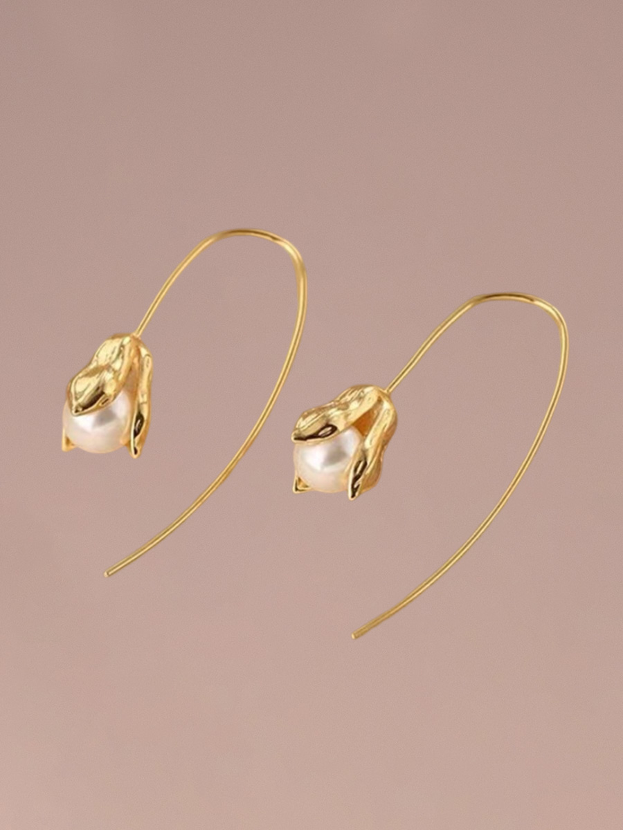 Attentionme®18K Gold Plated, AAA+ Quality Handpicked, Tulip Pearl Flower Earrings For Birthday Party Gift, Valentine's Day-Attentionme