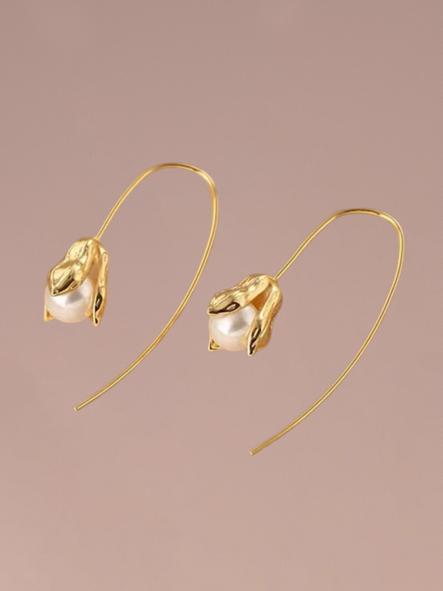 Attentionme®18K Gold Plated, AAA+ Quality Handpicked, Tulip Pearl Flower Earrings For Birthday Party Gift, Valentine's Day-Attentionme