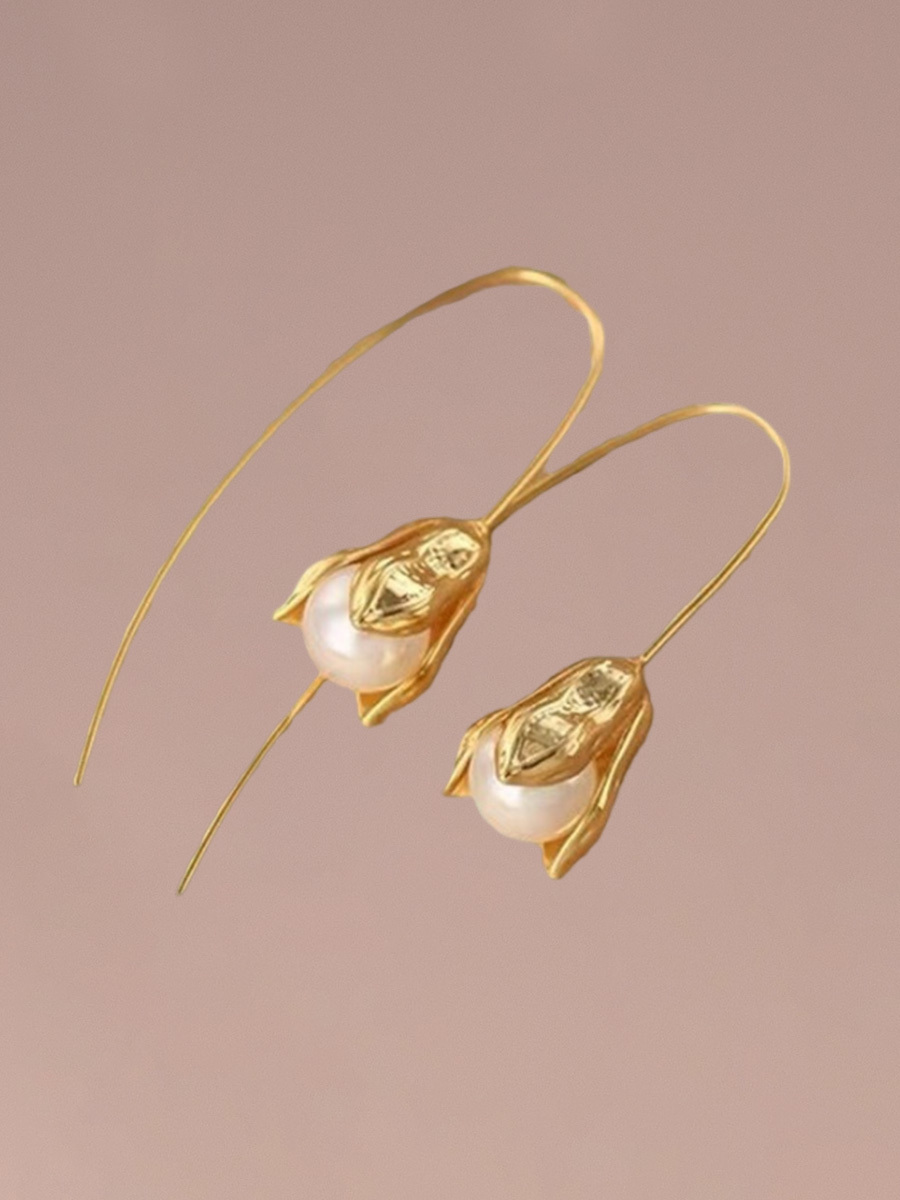 Attentionme®18K Gold Plated, AAA+ Quality Handpicked, Tulip Pearl Flower Earrings For Birthday Party Gift, Valentine's Day-Attentionme