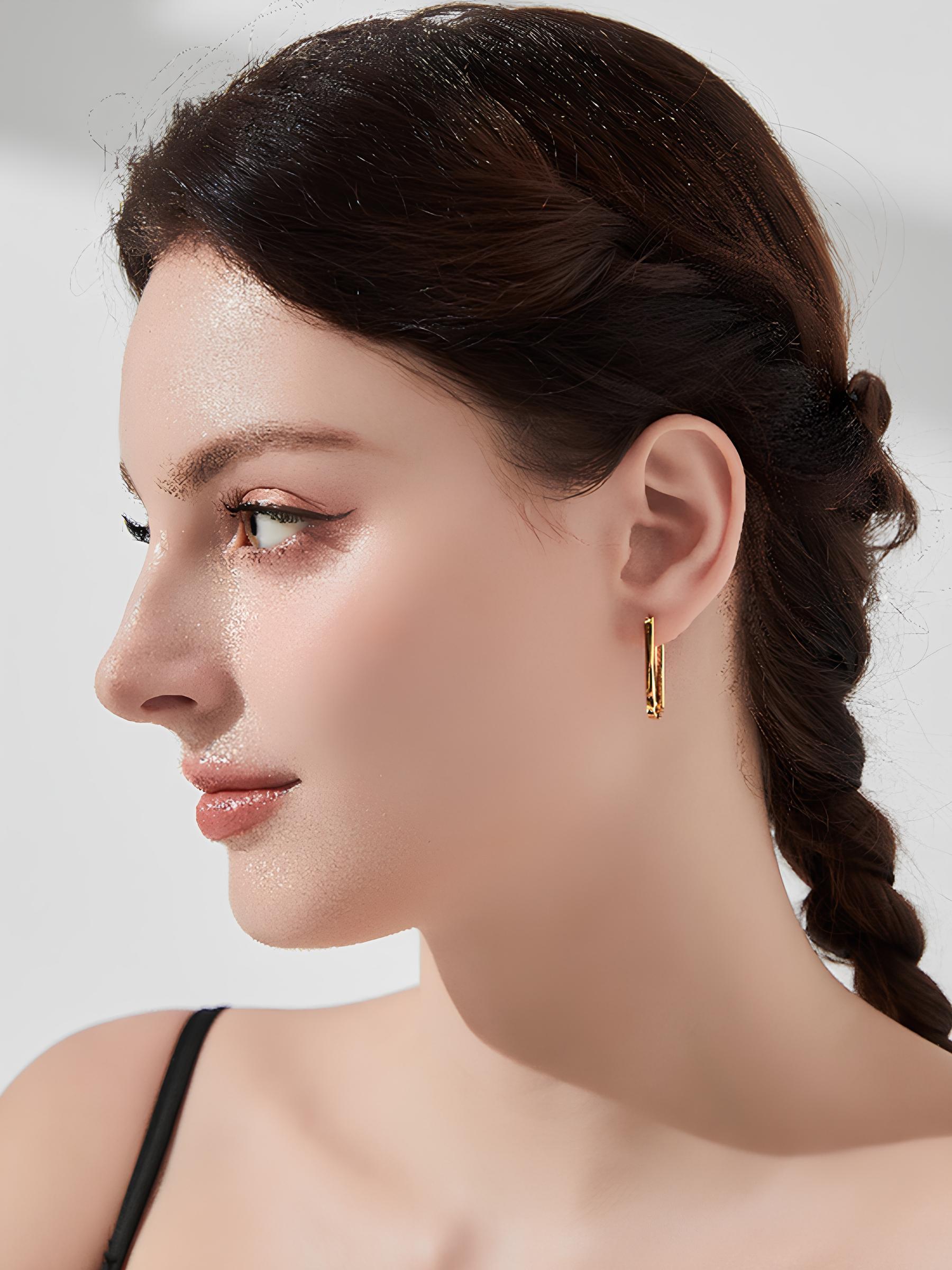 Attentionme®18K Gold Plated Chunky U Shaped Earrings Statement Jewelry Gift S925 silver gold plated, square earrings, simple and fashionable, versatile, comfortable, high quality-Attentionme