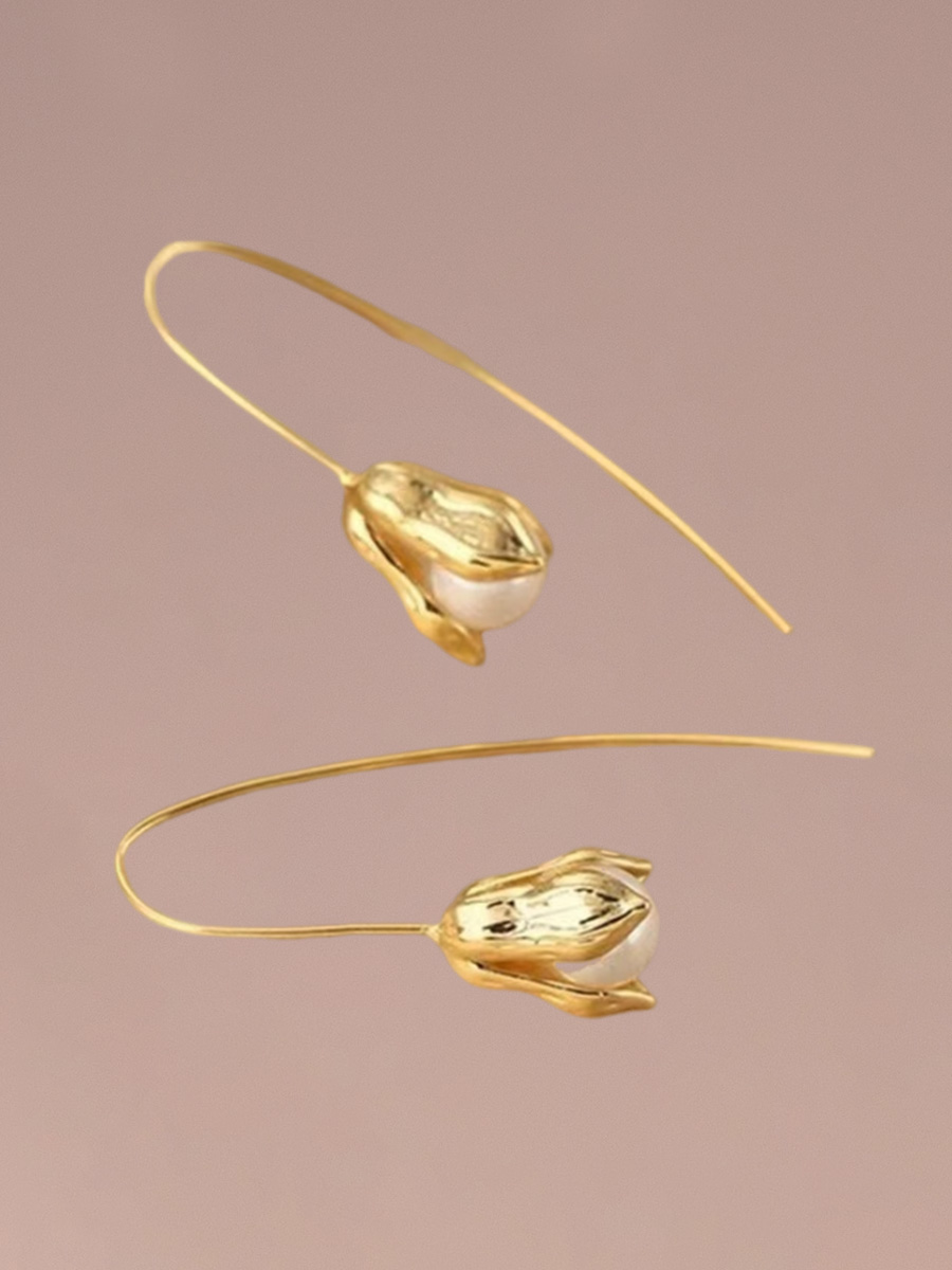 Attentionme®18K Gold Plated, AAA+ Quality Handpicked, Tulip Pearl Flower Earrings For Birthday Party Gift, Valentine's Day-Attentionme
